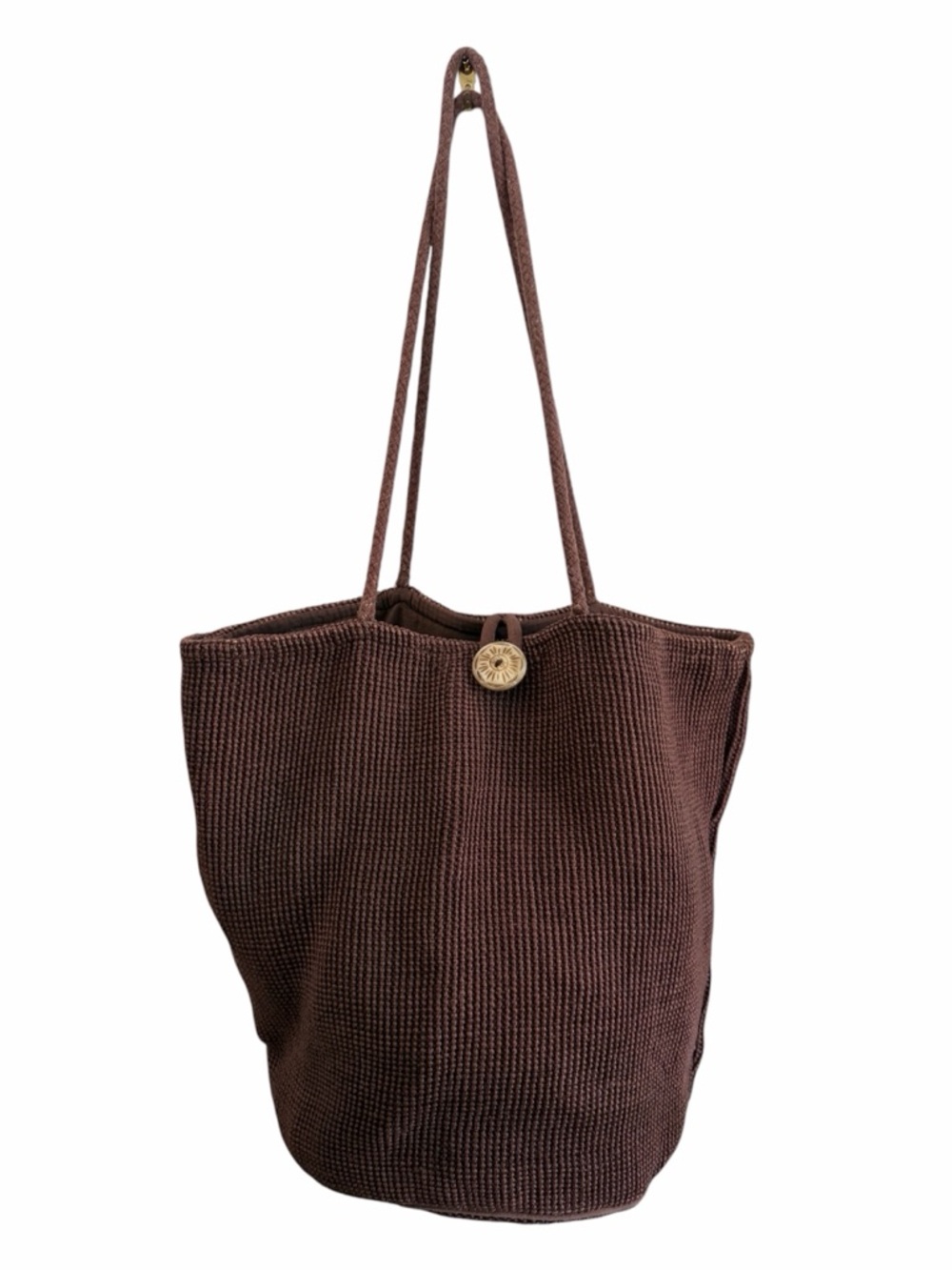 World Market 100% Jute Chocolate Brown Large Bucket Tote Bag Beach Vacation